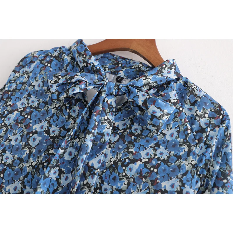 Женское атласное платье миди za синее Свободное с цветочным принтом и