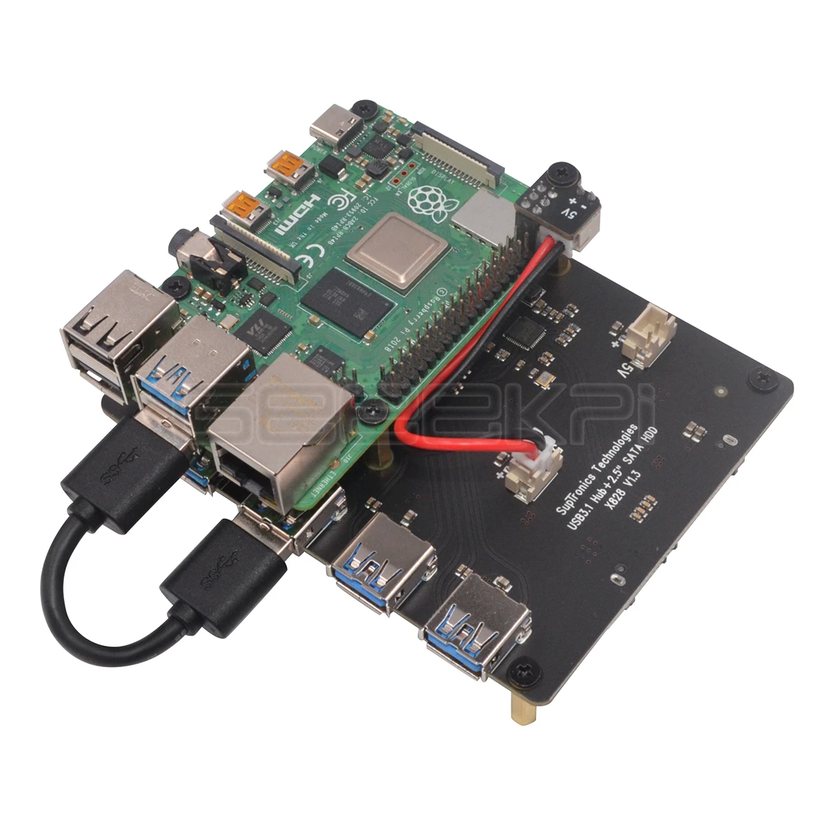 GeeekPi Raspberry X828 Штабелируемый 2," SATA HDD/SSD Щит Плата расширения USB3.0 концентратор для Raspberry Pi 4 B/3B+/3B/2B/1B