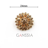 2pcslot size24mm retro golden flower rhinestone buttons metal shank button for diy decoration sewing accessoriesss 2519