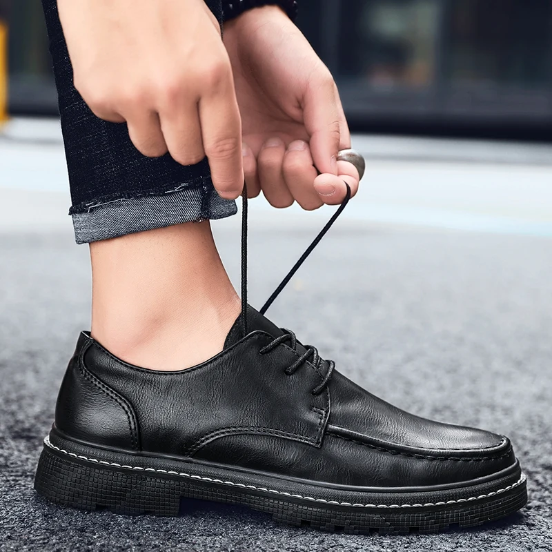 Кроссовки мужские кожаные на плоской подошве с низким вырезом | Обувь