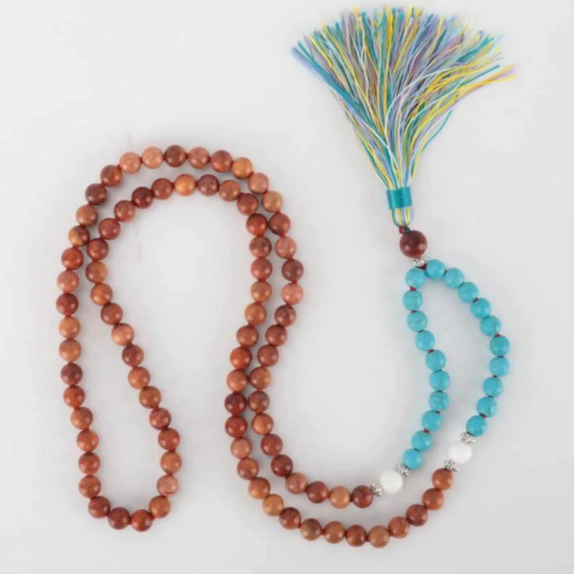

8mm 108 Natural Sandalwood blue Turquoise Bead knot Necklace All Saints' Day Chain Calming Bohemia Beaded Meditation Inspiration
