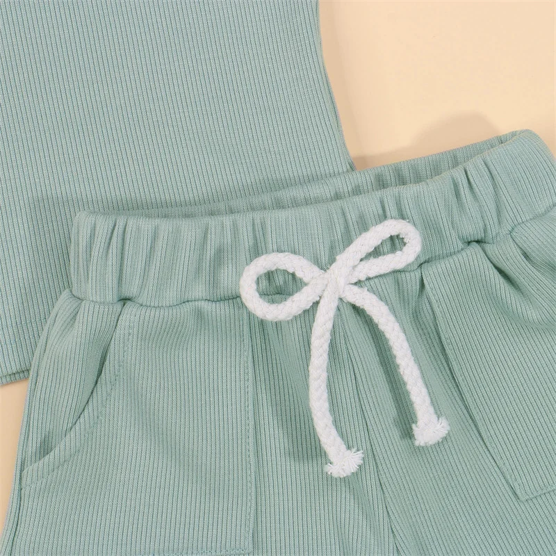 

Toddler Baby Boys Girls 2Pcs Summer Outfits Short Sleeve Solid Color O-Neck T-Shirt +Elastic Shorts Sets For 1-3Y Babies