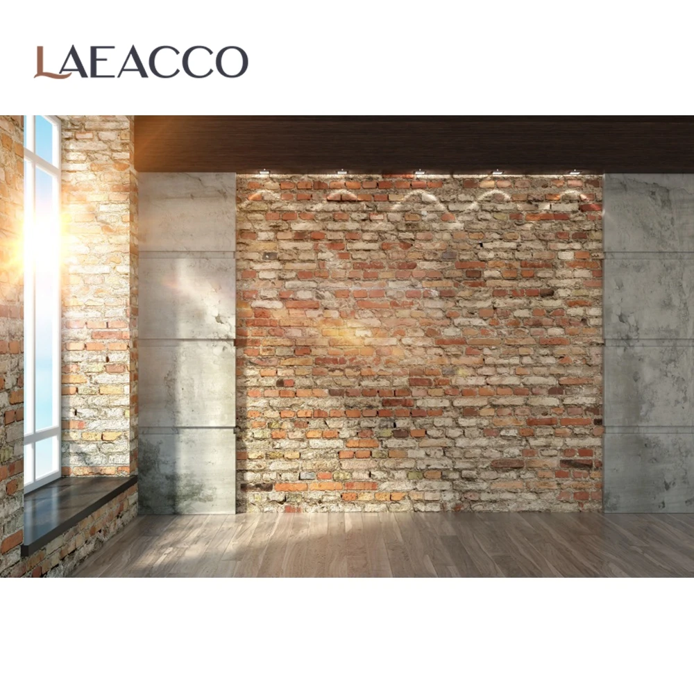 

Laeacco Photo Backgrounds Room Brick Wall French Window Wooden Floor Sunshine Baby Interior Photographic Backdrops Photo Studio