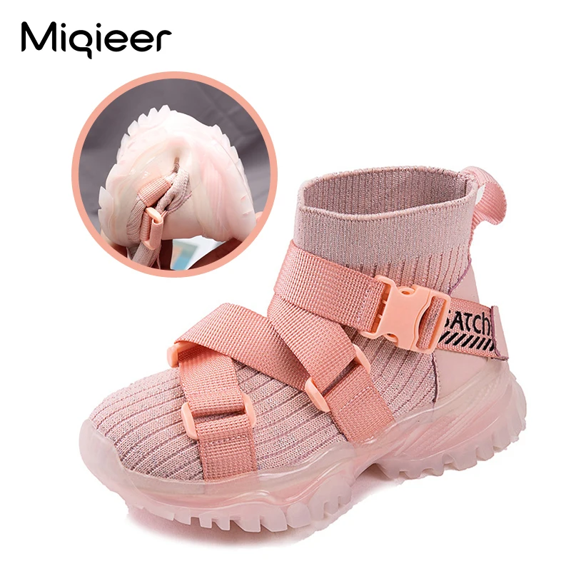 

Kids Shoes Children Sneakers Boys Girls Breathable Mesh Knit Sock Shoes Fashion Buckle Strap Dad Sports Shoes Clunky Sneakers
