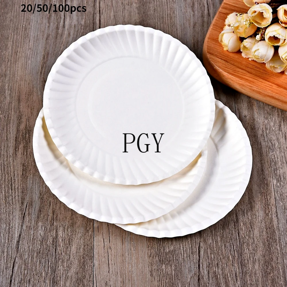 

100pcs 6 inch white disposable paper plate white paper plate party household outdoor round birthday cake barbecue plate