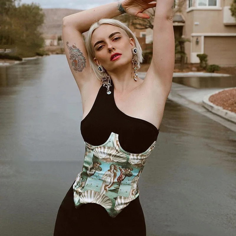 

Corset Women Painting Print Belt Women Sleeveless Tank Top Women Backless Elegant Vintage Print Cropped Wide Girdle