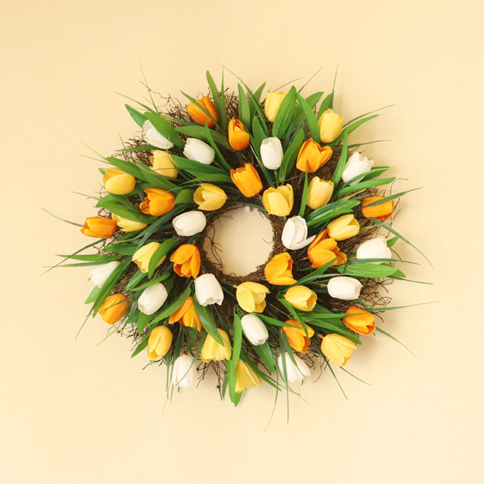 

17 Inch Handmade Simulation Long Leaf Garland Wall Hanging Door Hanging Decoration Plastic Wreath For Gift 1 Pc