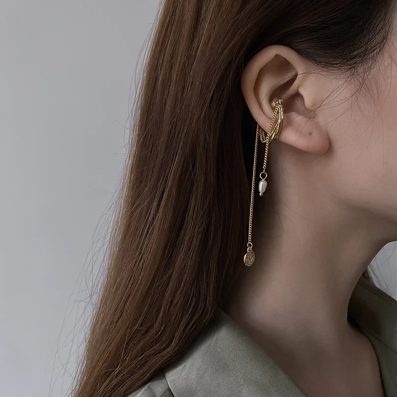 Серьги-цепочки с жемчугом и магнитной застежкой женские длинные кисточки