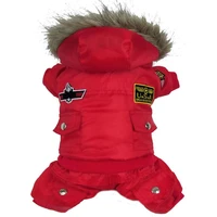 red usa airman style pet dogs coat warm small dog apparel fleece winter coat snowsuit hooded jumpsuit waterproof clothing