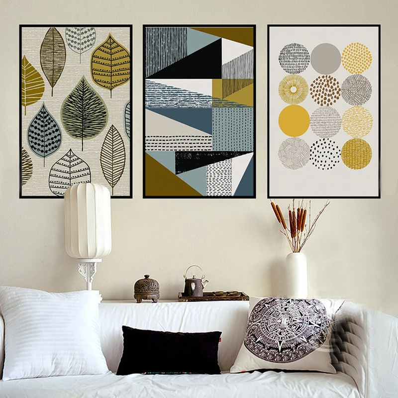 

Laeacco Abstract Geometric Decorative Modular Picture Wall Art Canvas Painting Poster for Living Room Decoration Home Decor