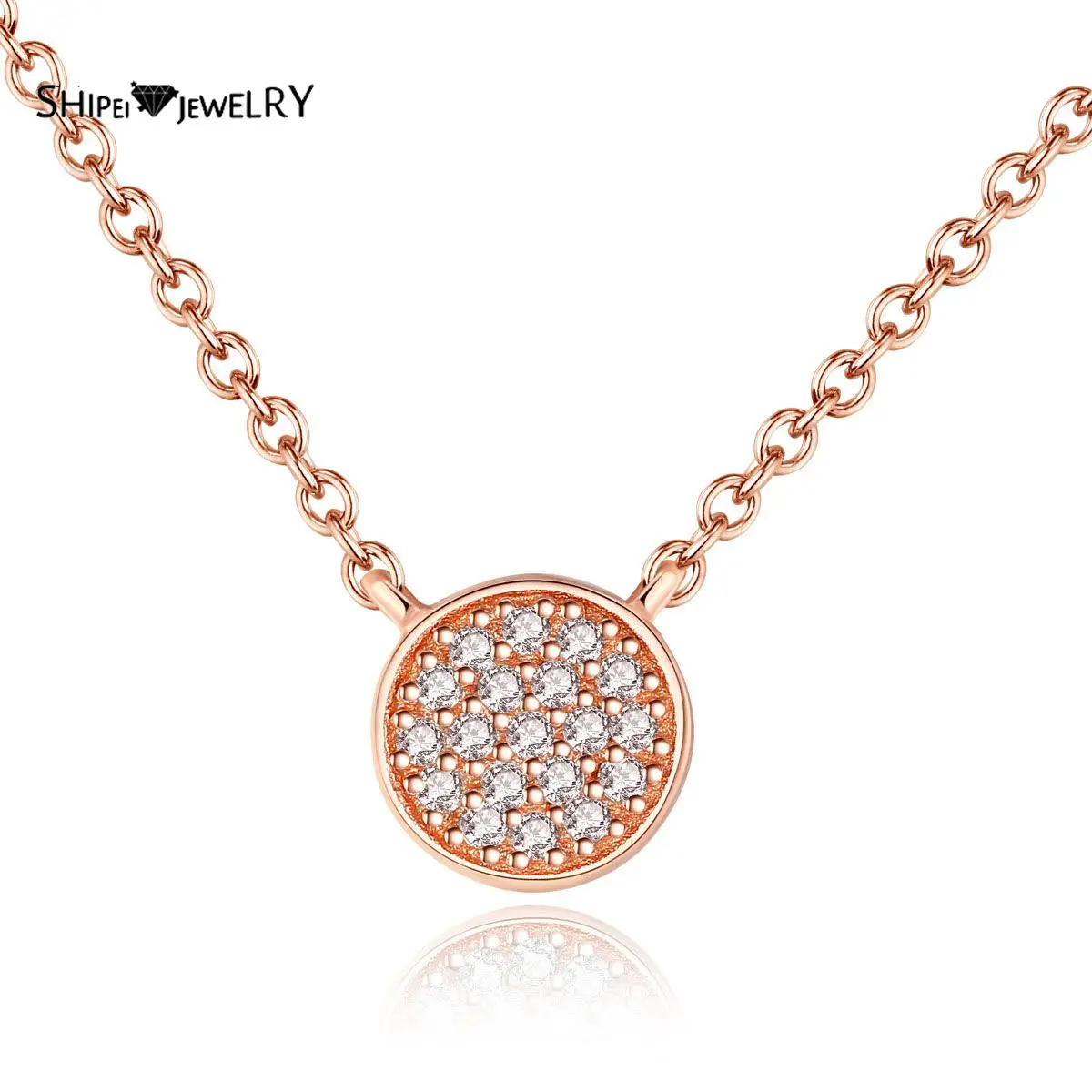 

Shipei 925 Sterling Silver Created Moissanite Wedding Engagement Fine Jewelry Romantic Cute Rose Gold Pendant Necklace Wholesale