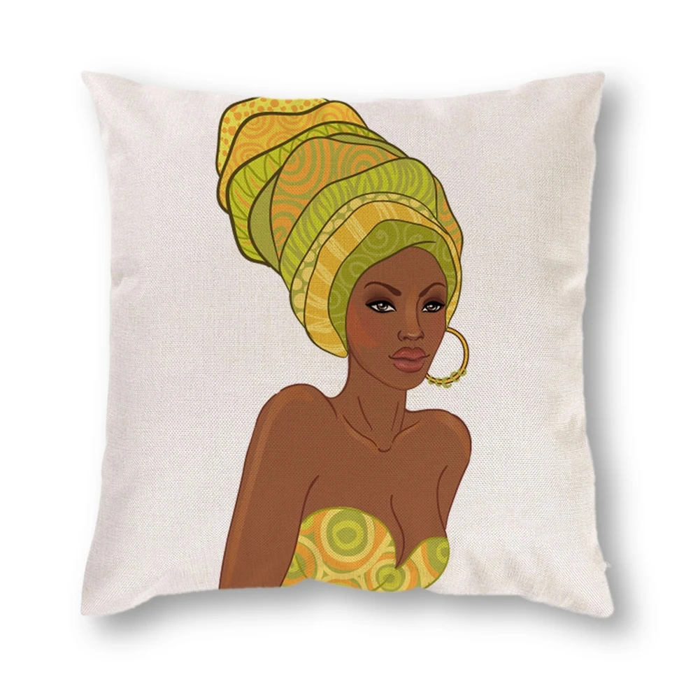 

Black Girl Cartoon Pattern Stylish Cotton Linen Square Throw Pillow Case Living Room Sofa Cushion Cover 45x45 Home Decorative