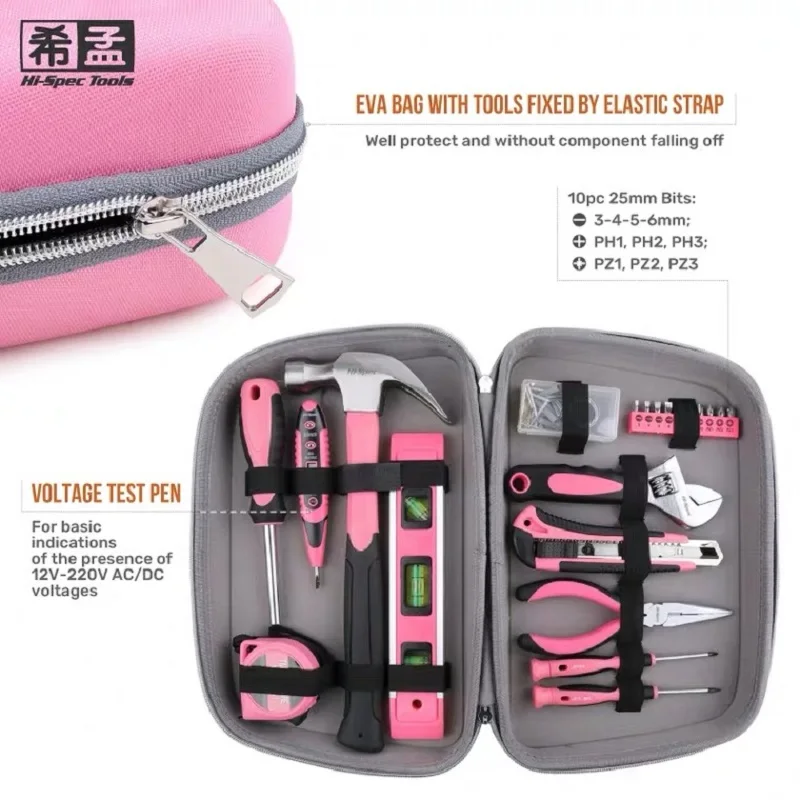 

MOYOTEC 21PC Pink Tool Set Ladies Hand Tool Set With Easy Carrying Pouch Home Tool Set for DIY Home Maintenance