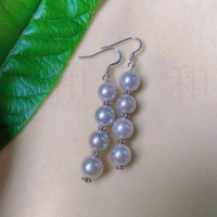 fashion natural shell white round pearl beads silver earrings gift party beautiful women wedding aquaculture classic