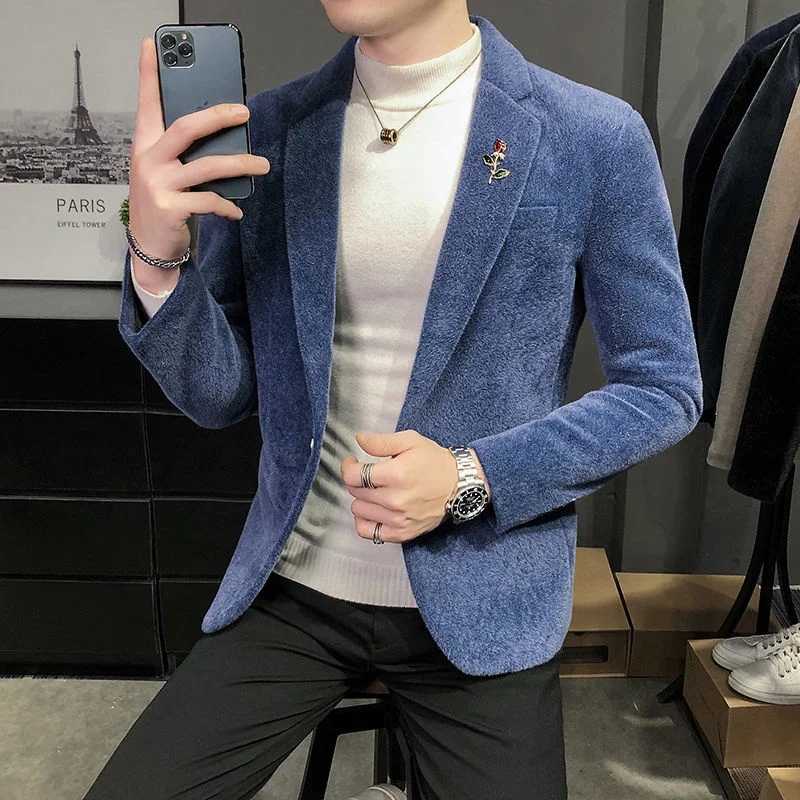

Autum Winter Velvet Wedding Dress Coat Mens Blazer Jacket Fashion Casual Suit Jacket Mens Business Blazers Veste Costume Homme