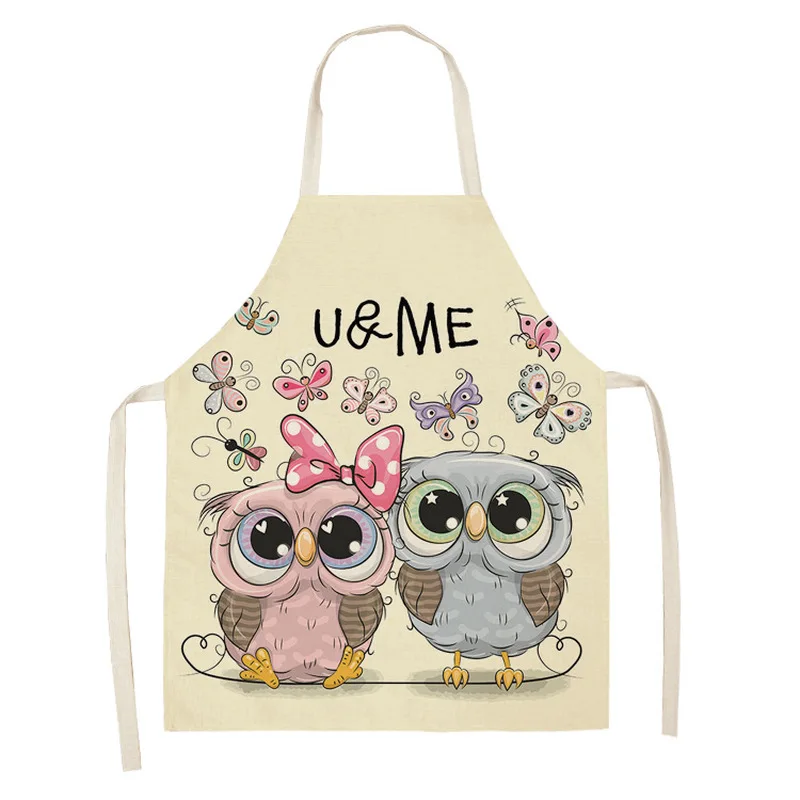 

Hot 1Pc Owl Pattern Kitchen Adult Apron Sleeveless 66x47cm Cotton Linen Kids Aprons for Cooking Baking BBQ Home Cleaning Tools