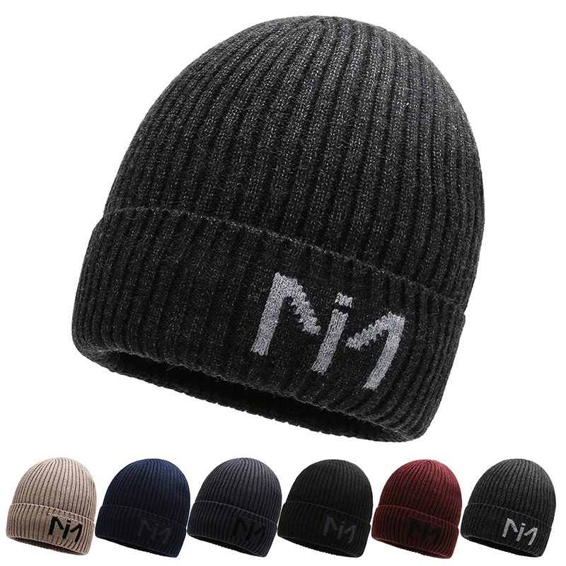 

Winter Knitted Skullies Beanies Winter Letter Soft Hip Hop Hat For Men Women Casual Beanies Bonnet Unisex Solid Cap