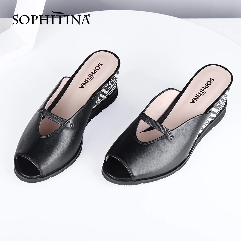 SOPHITINA/Новые Элегантные Тапочки Женские выразительные тапочки на танкетке с