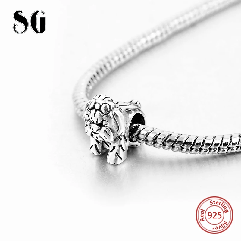 SG 925 sterling silver animal cute dog charm with vintage beads fit Bracelet diy Jewelry for women Gifts | Украшения и аксессуары
