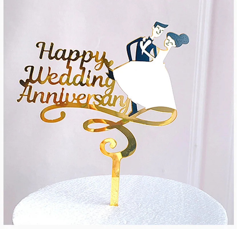 Дешевые 1 шт. Красочные цветы Топпер для торта С Днем Рождения золотистое