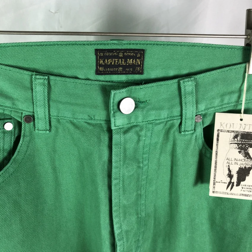 

Green Cargo Women Best Quality Bone Embroidery KAPITAL Trousers Pants Men Jeans