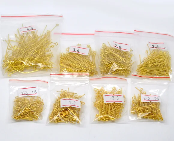 

8SEASONS 800 PCs Mixed gold-color Eye Pins Findings 0.7mm(21 gauge) (B04118),