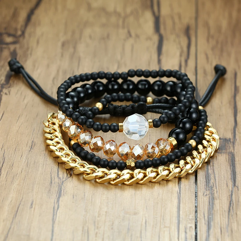 Набор браслетов Vnox из цепочки с бусинами для мужчин и женщин праздничные