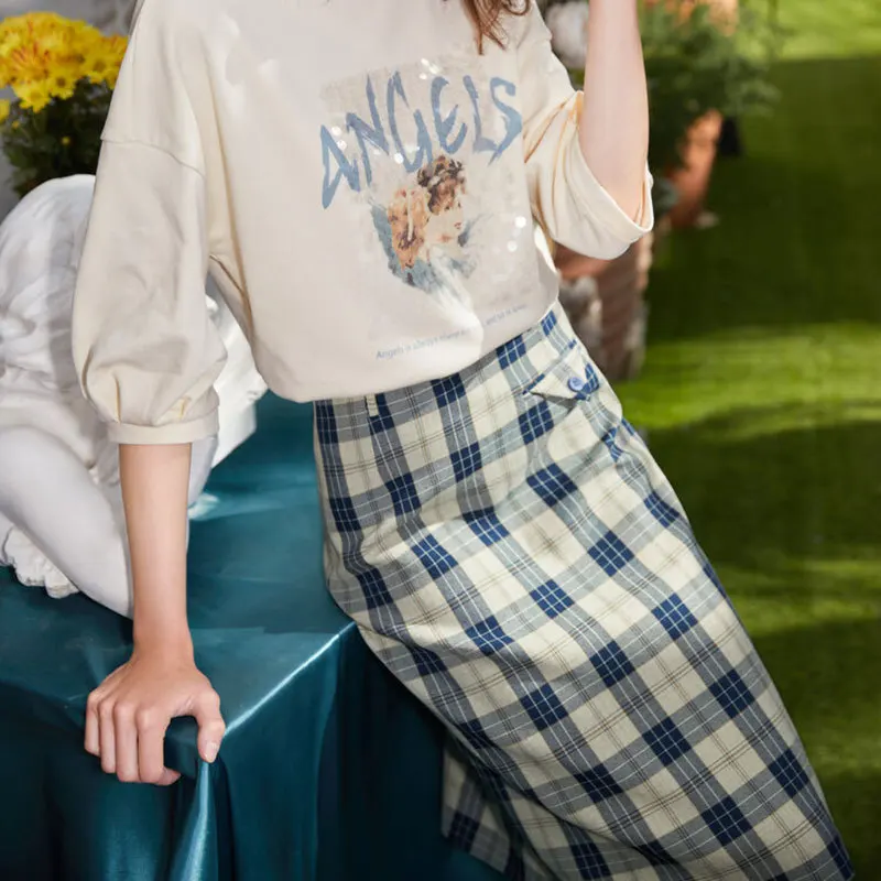 

Skirts Women 2021xy 2021 Spring New Plaid Skirt Mid-Length Elegant Slimming High Waist A- line Skirt A811284
