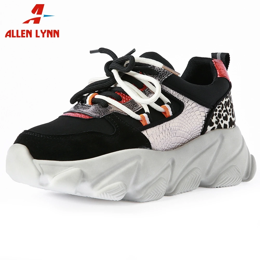 ALLENLYNN/Новые Брендовые женские кроссовки; обувь из натуральной кожи; женские кроссовки на толстой платформе со шнуровкой; сезон весна-осень
