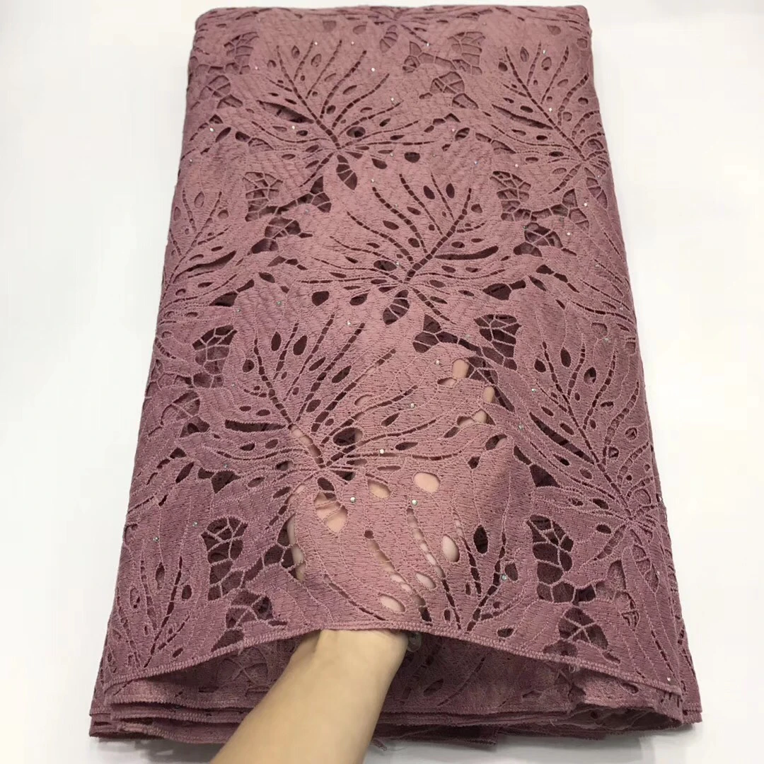 Французский кружевной тюль с вышитым большим листом коричневый африканская