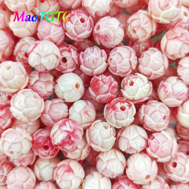 

15pcs Pink Lotus Coral Beads For Jewelry Making Necklace Bracelet 10mm Artificial Coral Round Loose Spacer DIY Beads Accessories