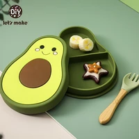 lets make children feeding plate baby dishes silicone suction plate avocado training tableware baby food feeding bowl for kids