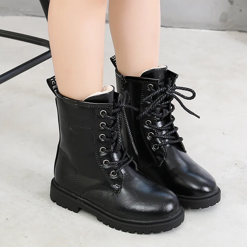 

Новинка Осень-зима 2021, Детские Водонепроницаемые ботинки из искусственной кожи, британские студенческие одноботинки, теплые плюшевые боти...