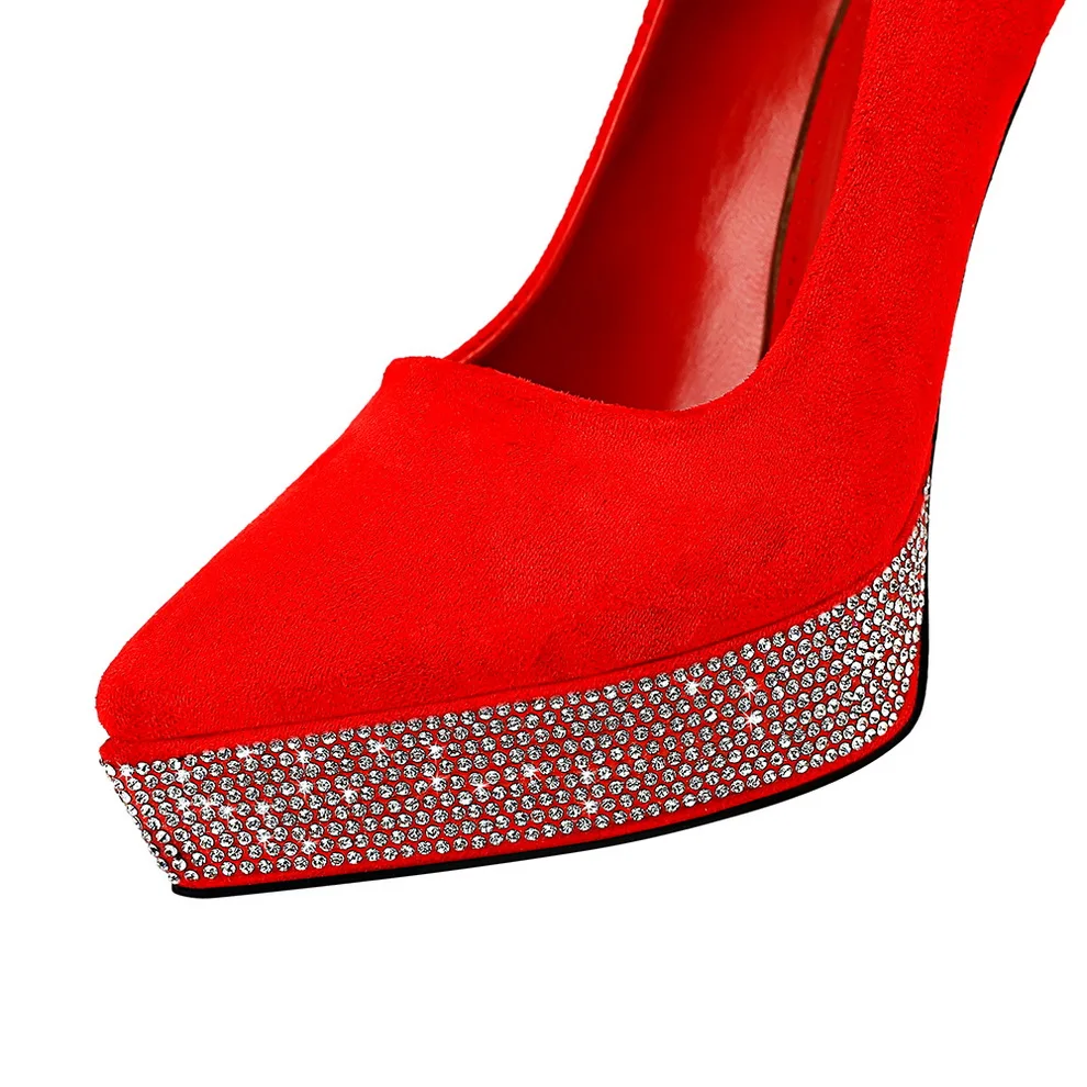 Новинка 2020 туфли на платформе стразы высокий каблук Остроконечные Женские