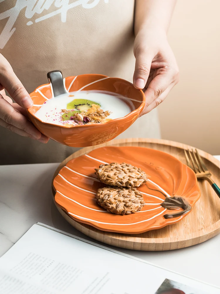 Тыква дизайн Керамика миска для десерта круглая пластина подкладка креманка