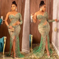 2022 green luxury split evening dresses long sparkly beaded mermaid prom gowns sexy celebrity dress plus size for women party 81