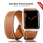 Ремешок из натуральной кожи для Apple watch Band 7 44 мм40 мм iWatch 4238 мм, двойной браслет для Tour, Apple watch 7 series 5 4 3 SE 6 7 41 45 мм