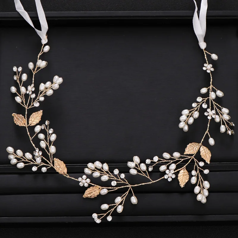 Модный свадебный аксессуар для волос в виде золотого листа и жемчуга |