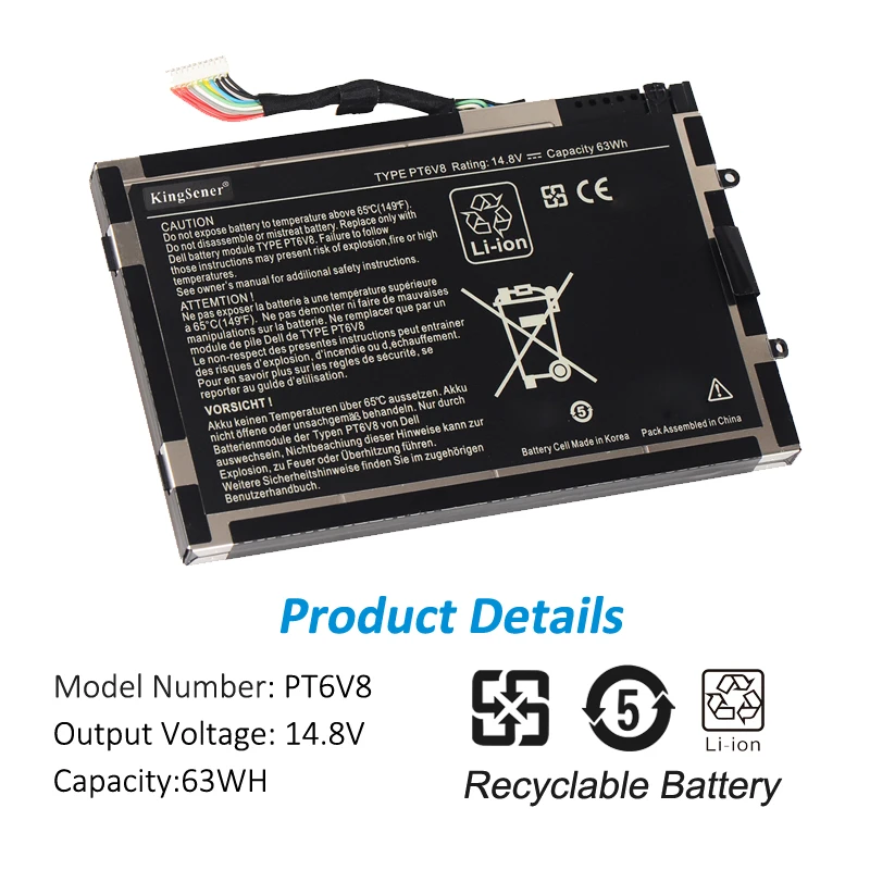 Аккумулятор KingSener PT6V8 для ноутбука DELL Alienware M11x M14x R1 R2 R3 P18G T7YJR 8P6X6 08P6X6 14 8 в 63 Вт/ч|battery