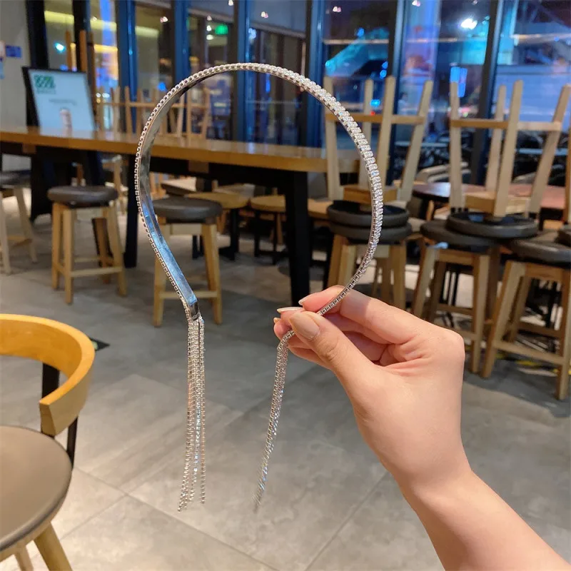 

Full Rhinestone Long Tassel Headband Women Crystal Elegant Hairband Wedding Partying Hair Accessories Jewelry Headwear