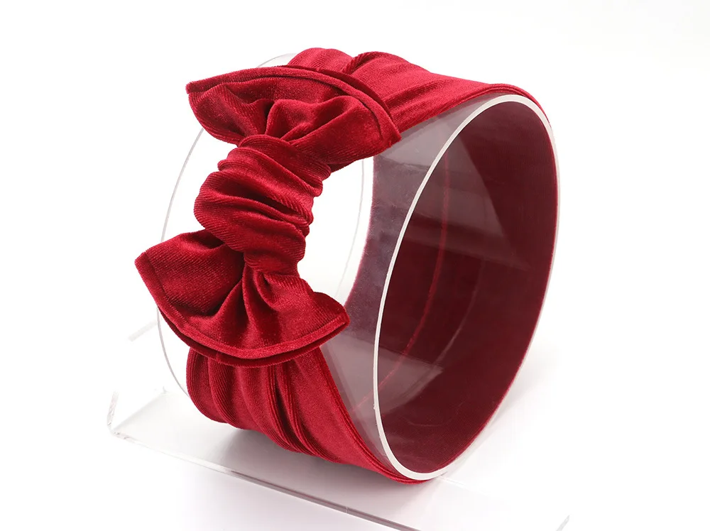 Velvet-Hot Red Детская повязка на голову, детские украшения для волос Ободки для девочек, бандо Bebe Fille, Детские Луки головная повязка в виде чалмы, повязка на голову - Цвет: Velvet-Hot Red