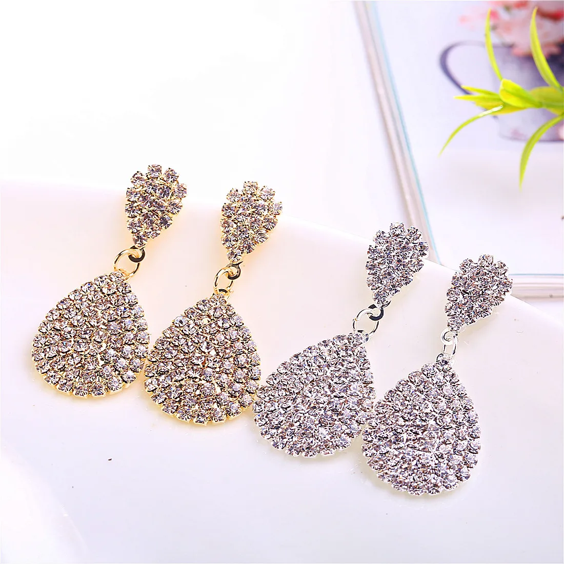 

New Luxury Water Drop Earrings For Women Full White Crystal Big Long Dangle Earrings Bridal Wedding Jewelry Best Gift Wholesale