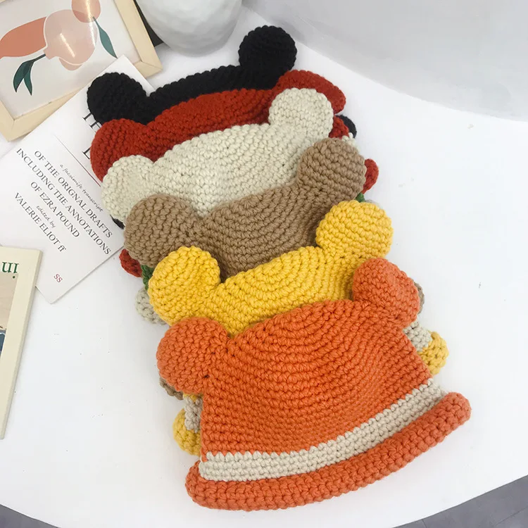 Autumn and Winter Cartoon Cute Bear Ears Handmade Knitted Hat new Style Hipster Student All-Matching Woolen Hat Floor Hat