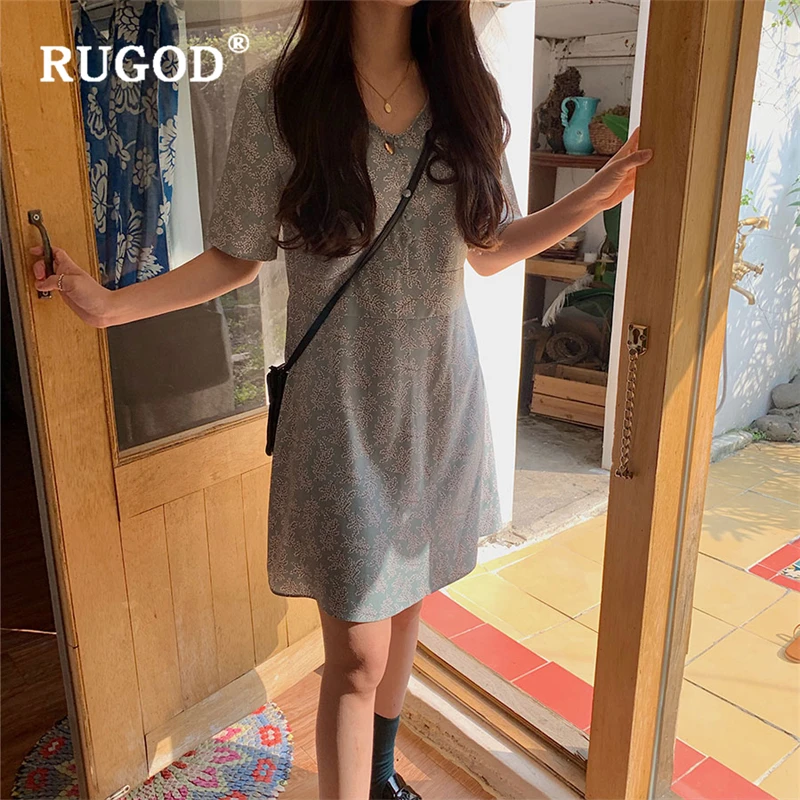 RUGOD/летнее шикарное женское платье милое мини-платье с принтом v-образный вырез