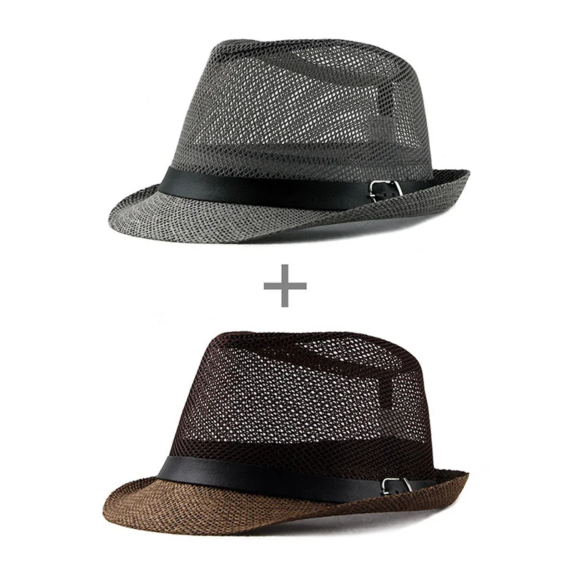 [AETRENDS] летняя джазовая шляпа, Пляжная соломенная шляпа s, шляпы Fedora для мужчин, шляпы Fedoras, Панама, Z-6492 - Цвет: Gray and Coffee