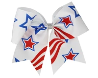 2 pces baby girl cheer bow patriotic 4th of july american independence day 7inch hair bow with clip or elastic band 2pcs