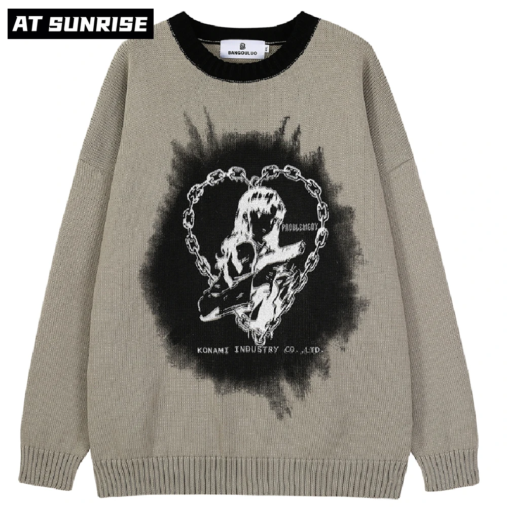 

Mens Hip Hop Streetwear Harajuku Tie dye Sweater Vintage Retro Japanese Style Anime Girl Knitted Sweater Autumn Cotton Pullover