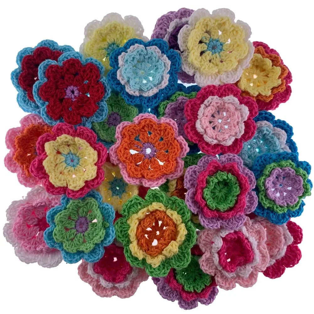 10Pcs Cotton Knitting Flower For Hairpin Hat Shoes Clothing Hand Crochet Fabric Pads DIY Craft Apparel Accessories 4.5cm - купить по