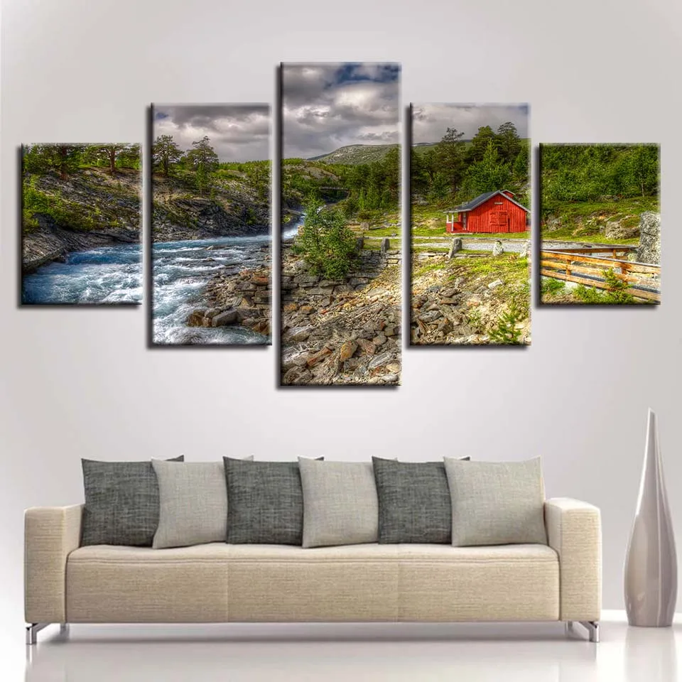 Пейзаж небо облако звезда горная река воздушный шар 5 шт. настенные картины для