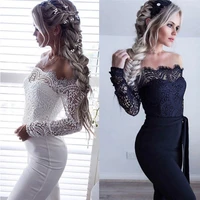 newest women lace floral white color long sleeve jumpsuit romper clubwear playsuit bodycon party trousers female
